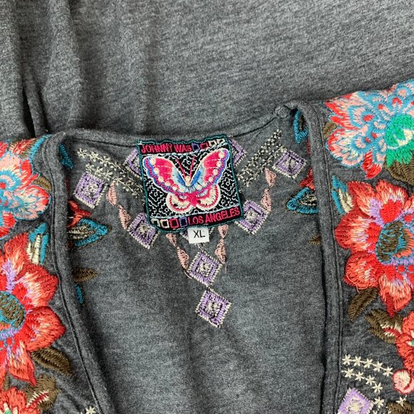 Johnny Was Gray NALA Deep Vee Cap Sleeve Embroidered Top • XL - Picture 3 of 4